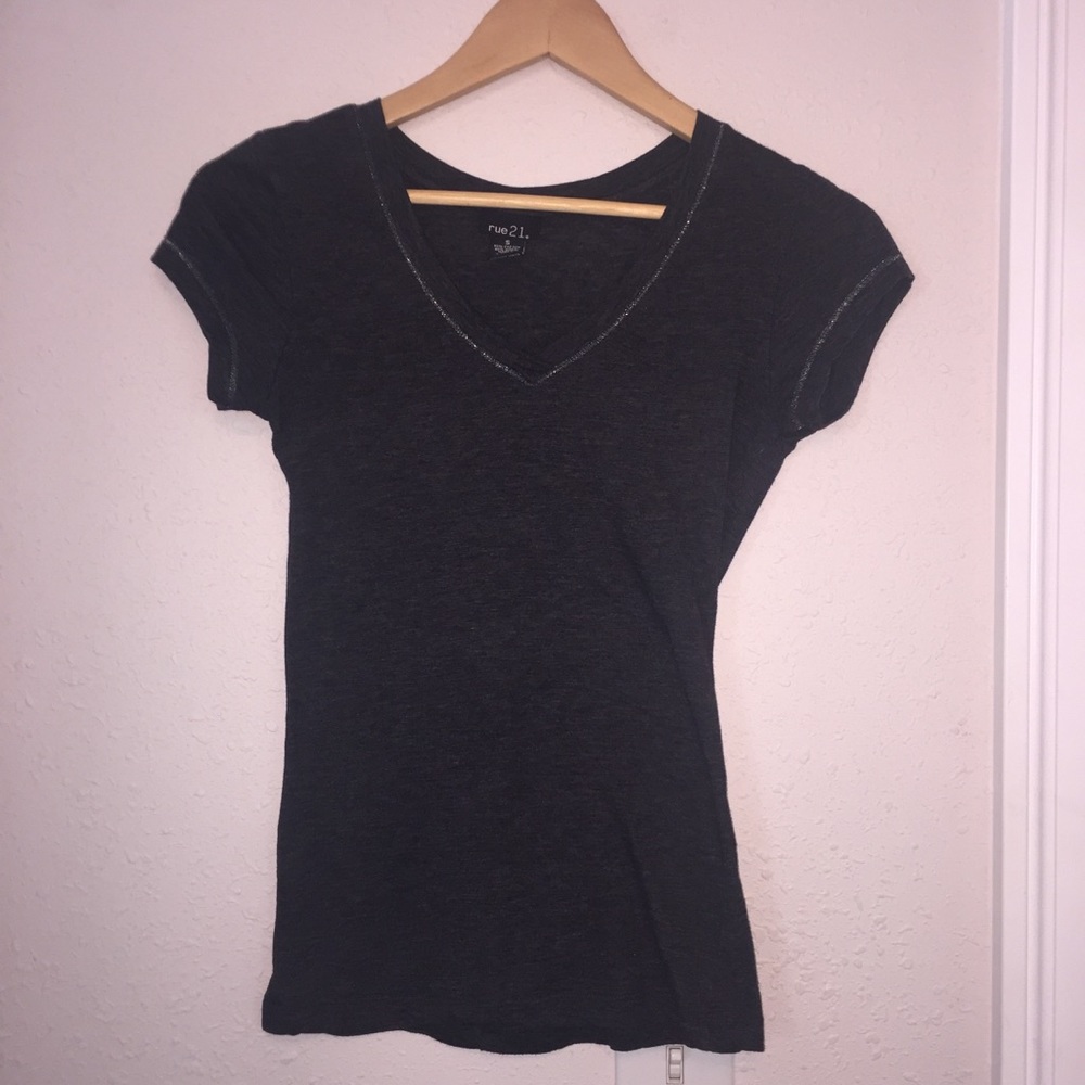 grey black v-neck top